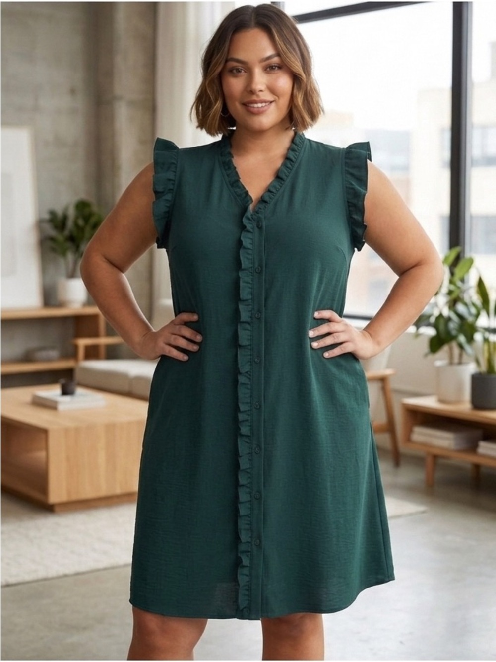 SHEIN Hunter Green Sleeveless Dress With Ruffles 2xl